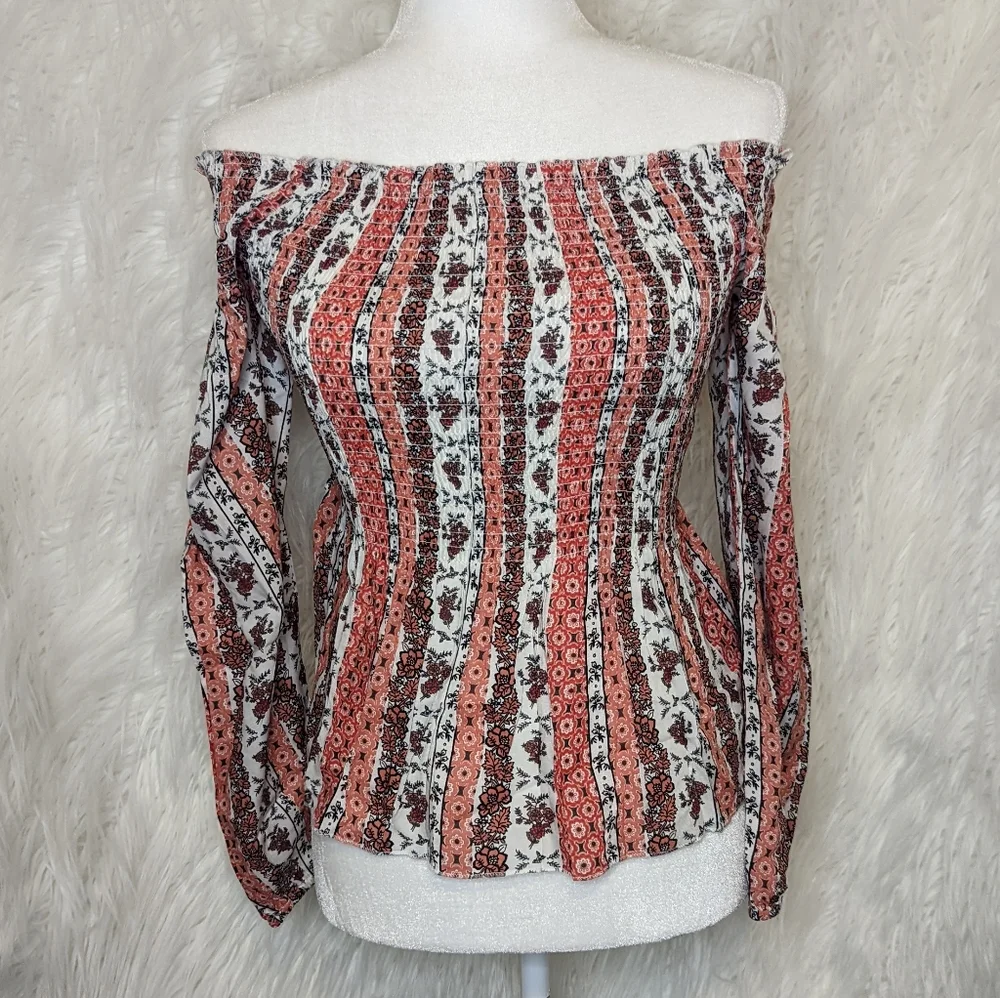 Japna ☆ NWT Women's XS Boho Floral Pleated Long Sleeve Top Flared Bottom - Picture 6 of 9